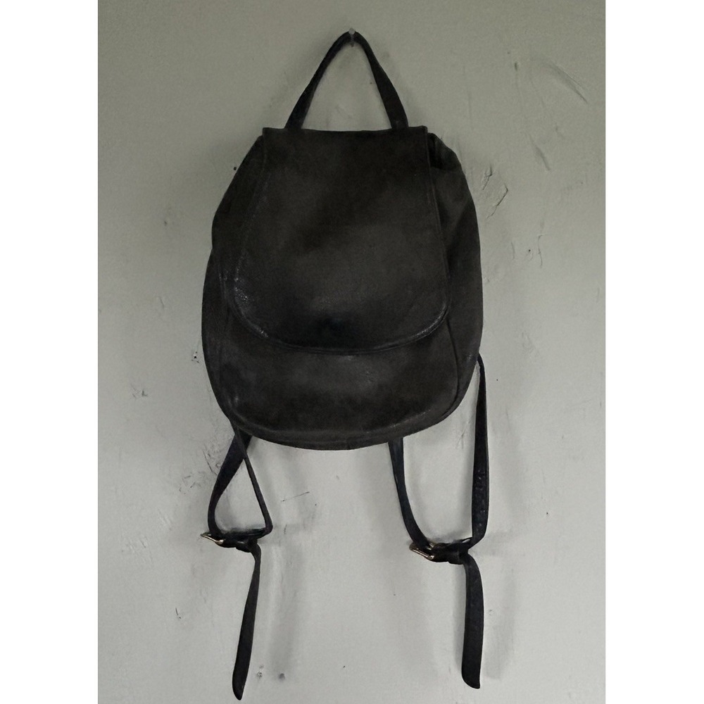 Libaire Worn Pebbled Dark Gray Leather Backpack Adjustable Double Straps Pockets